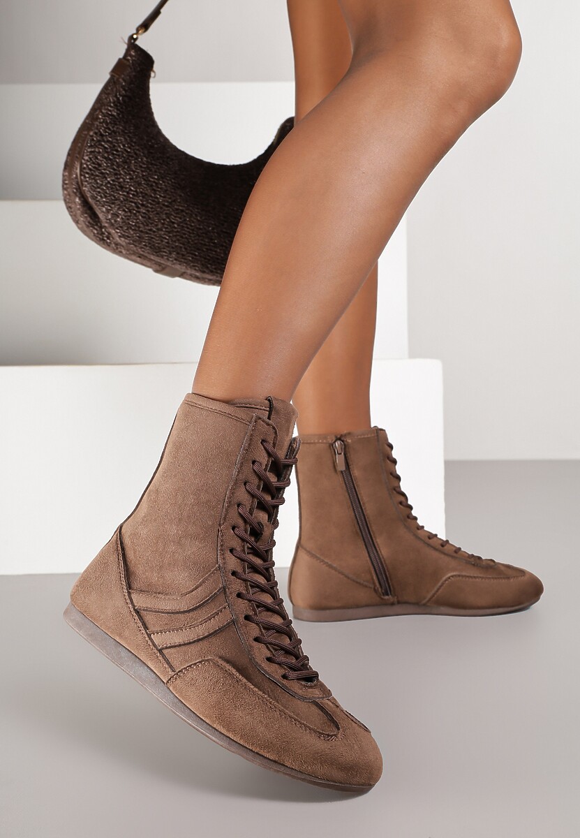 Brązowe Bokserskie Sneakersy ze Sznurowaną Cholewką Harville