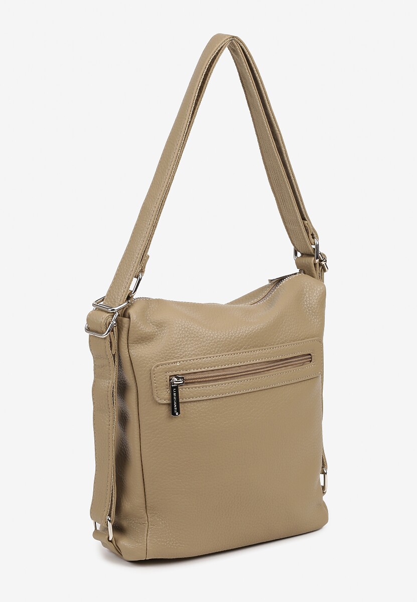 Ciemnobeżowa Torebka Ozdobiona Metalicznym Napisem Tenzara