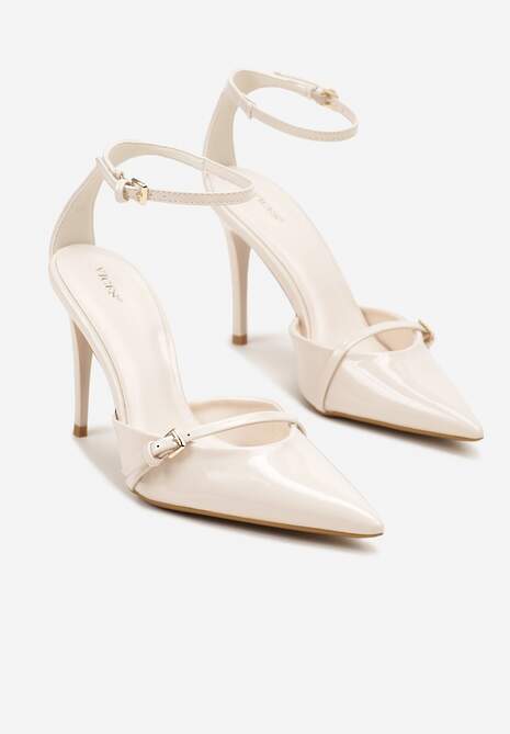 Beżowe Szpilki Vices z Lakierowanym Połyskiem i Ozdobną Sprzączką Tilonea