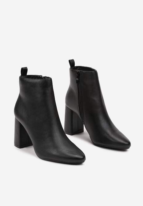 Czarne Klasyczne Botki na Słupkowym Obcasie ze Szpiczastym Noskiem Norema