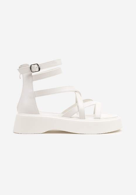 Białe Sandały na Platformie w Stylu Rzymianek z Ozdobnymi Paskami Terabis