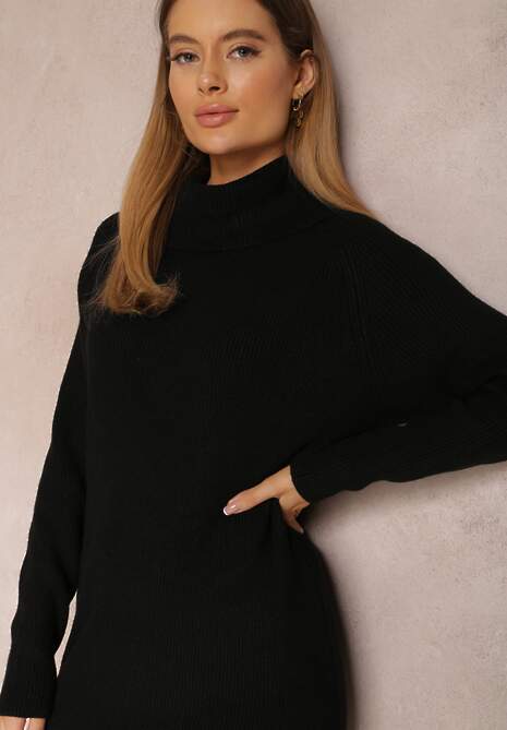 Czarna Sukienka Sweterkowa z Golfem Malachi