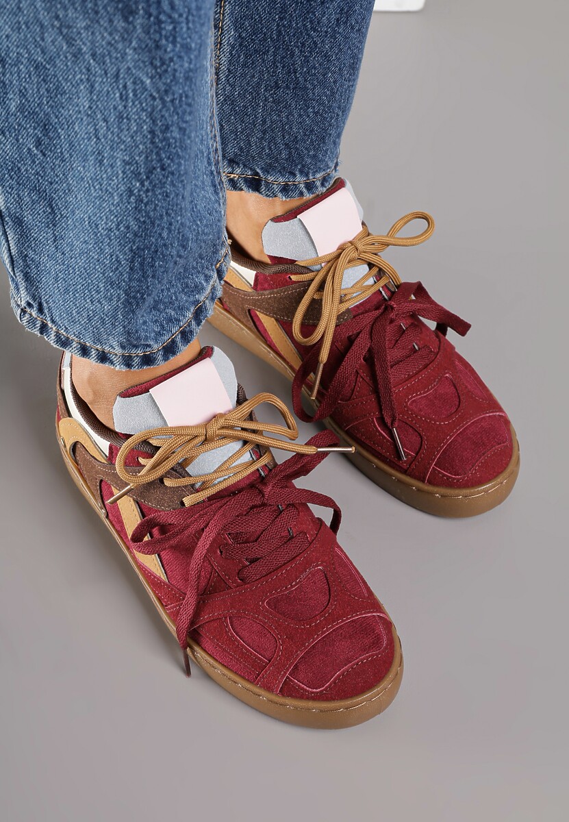 Bordowe Sneakersy Kultowe Tenisówki z Podwójnymi Sznurówkami Luvitta