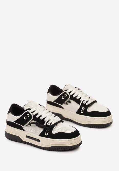 Czarne Sneakersy na Platformie z Ozdobnymi Sznurówkami Aqara