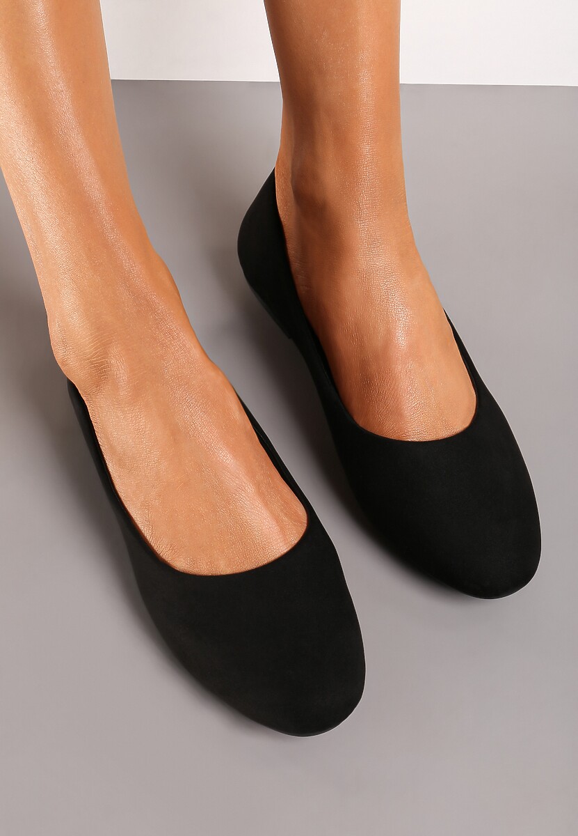 Czarne Klasyczne Balerinki z Ekozamszu z Okrągłym Noskiem Harneli