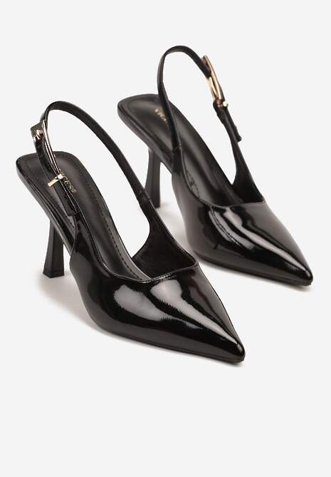 Czarne Sandały Lakierowane na Szpilce Vices Typu Slingback Tilazea