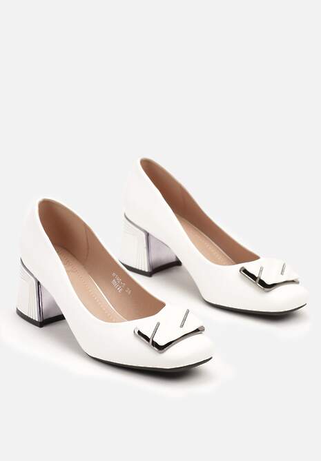 Białe Czółenka na Słupku z Ozdobą z Cyrkoniami Arionel