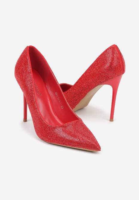 Czerwone Eleganckie Szpilki Ozdobione Cyrkoniami Anwedasa