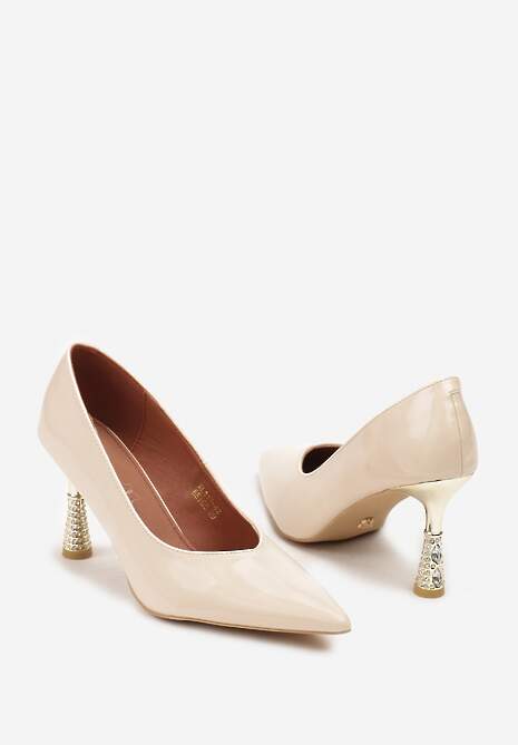 Jasnobeżowe Szpilki Vices z Wkładką ze Skóry Naturalnej Zdobione Cyrkoniami Gioriana