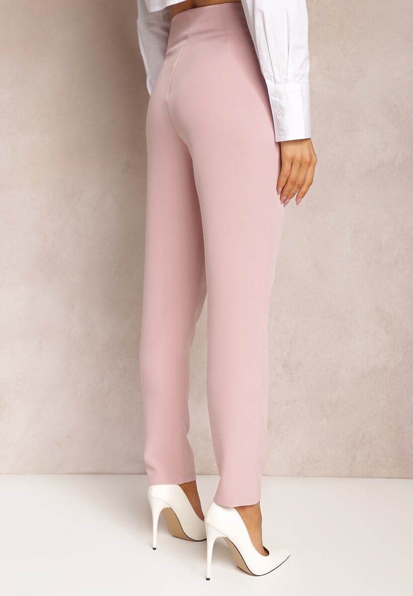 Różowe Spodnie z Prostymi Nogawkami i Imitacją Kieszeni Viarvi