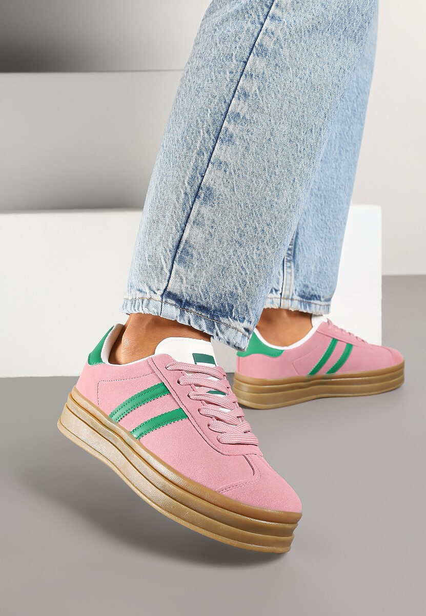 Ciemnoróżowe Klasyczne Sneakersy na Niewysokiej Platformie Terilee