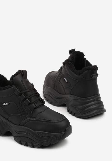 Czarne Streetwearowe Sneakersy Vices Chunky  w Stylu Traperów na Platformie Leate