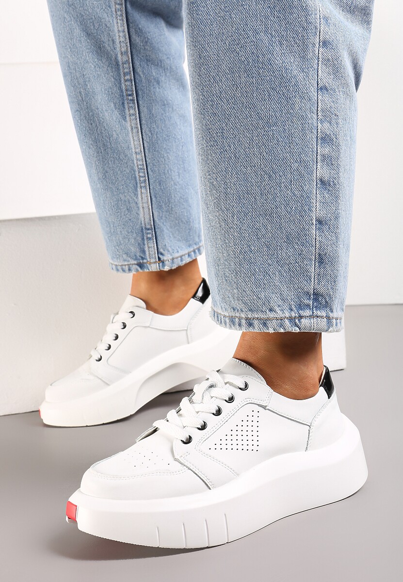 Białe Skórzane Sneakersy na Grubej Podeszwie przed Kostkę Olerassa