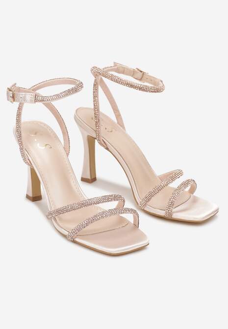Beżowe Sandały na Szpilce ze Sprzączką i Cyrkoniami Aintha