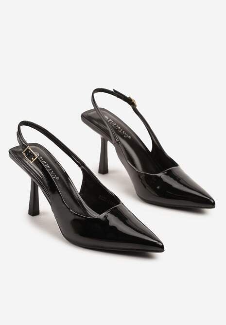 Czarne Sandały Lakierowane na Szpilce Typu Slingback Orreme