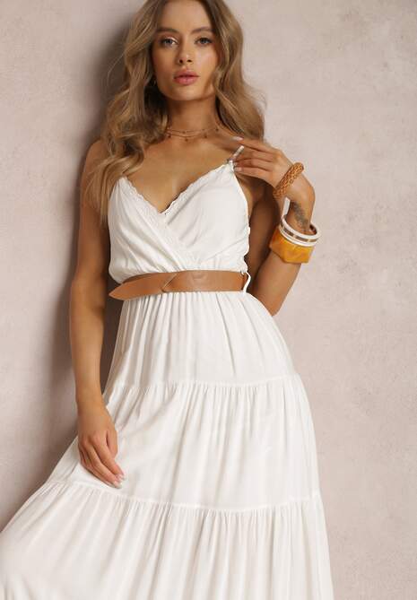 Biała Sukienka z Paskiem Asoonice