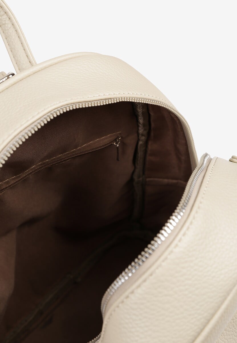 Ciemnobeżowy Mały Plecak z Dodatkową Saszetką i Kieszenią z Suwakiem Pasianne