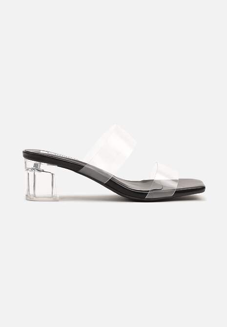 Czarne Transparentne Klapki na Słupku z Noskiem o Kwadratowym Kształcie Zimrea