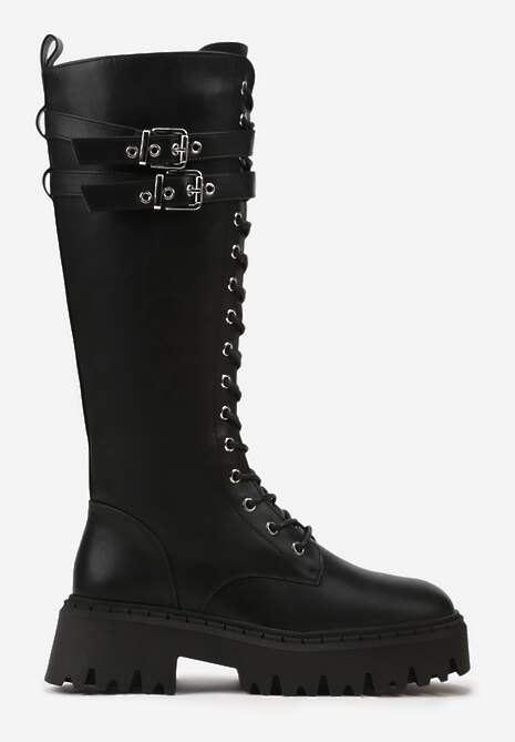 Czarne Kozaki Typu Workery Vices w Stylu Grunge ze Sprzączkami Eosette