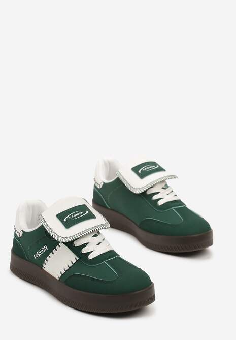 Zielone Sneakersy na Platformie z Kontrastującymi Detalami i Wywiniętym Językiem Amirila