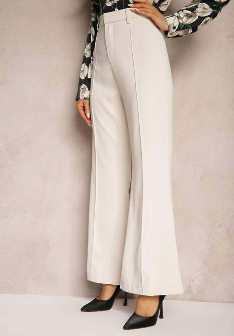 Beżowe Casualowe Spodnie w Stylu Dzwonów High Waist Uinna