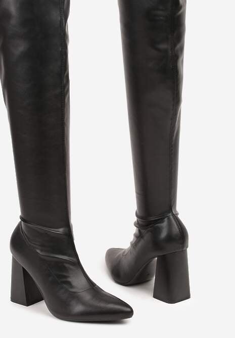 Czarne Dopasowane Kozaki Vices za Kolano na Słupku Todvira