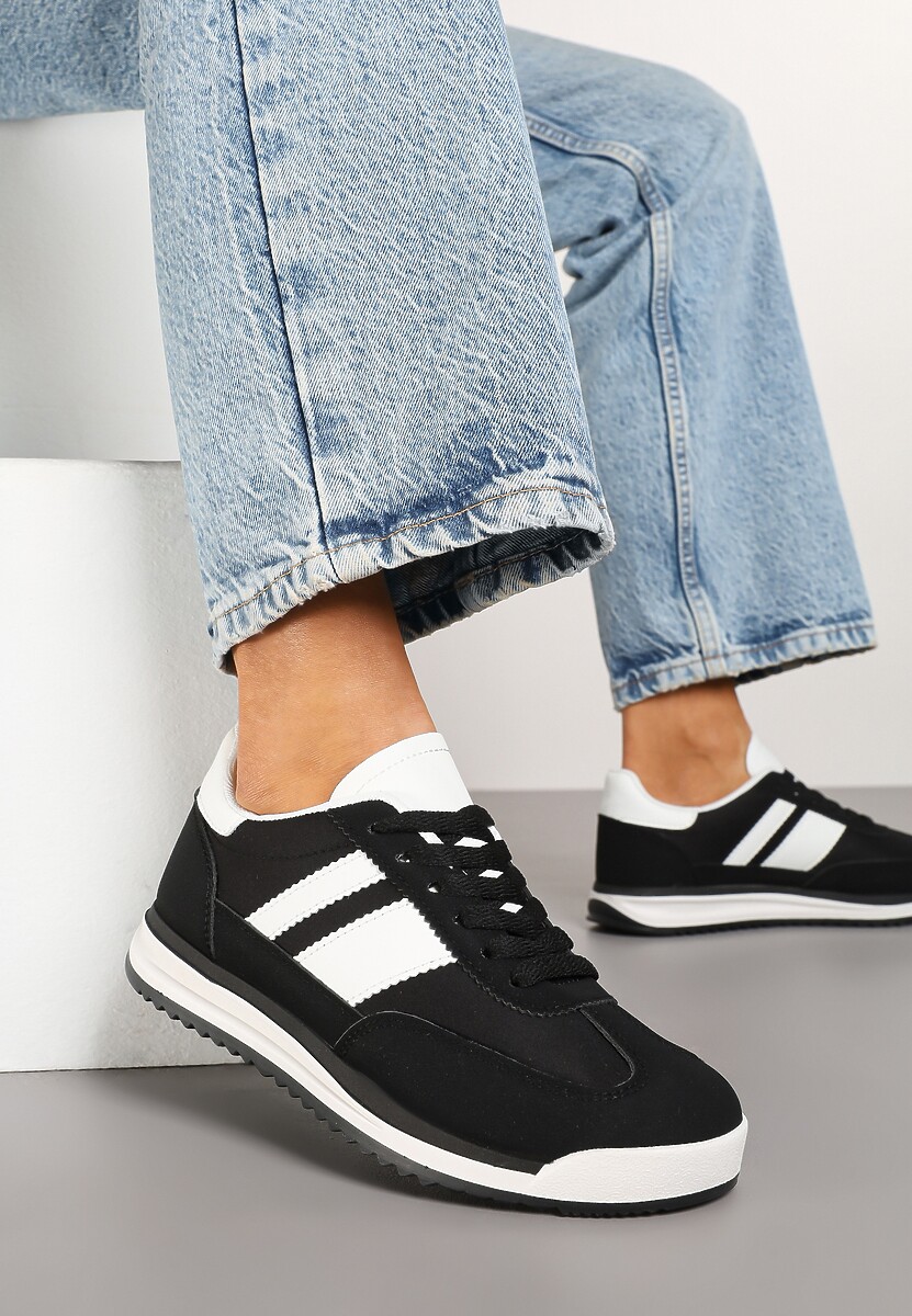 Czarne Sneakersy w Stylu Tenisówek Ozdobione Paskami Lilmi