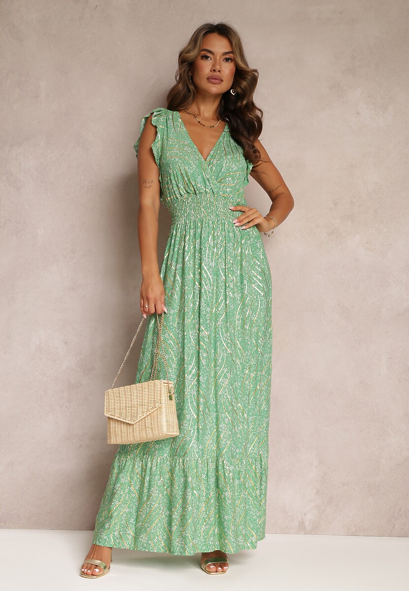 Ciemnoróżowa Sukienka Maxi z Metaliczną Aplikacją Wykonana z Wiskozy Akella