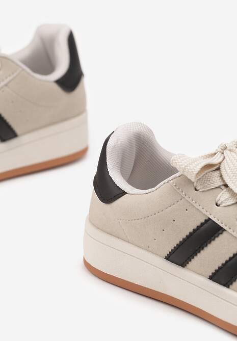 Beżowo-Czarne Sneakersy z Geometrycznym Wzorem Rillomia