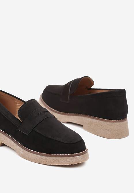 Czarne Mokasyny z Ekozamszu na Grubej Podeszwie Belirra