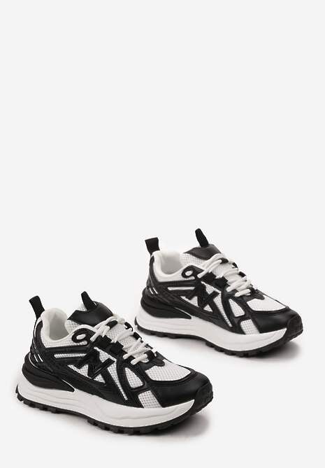 Czarne Sneakersy na Platformie z Wstawkami z Siateczki Epionna