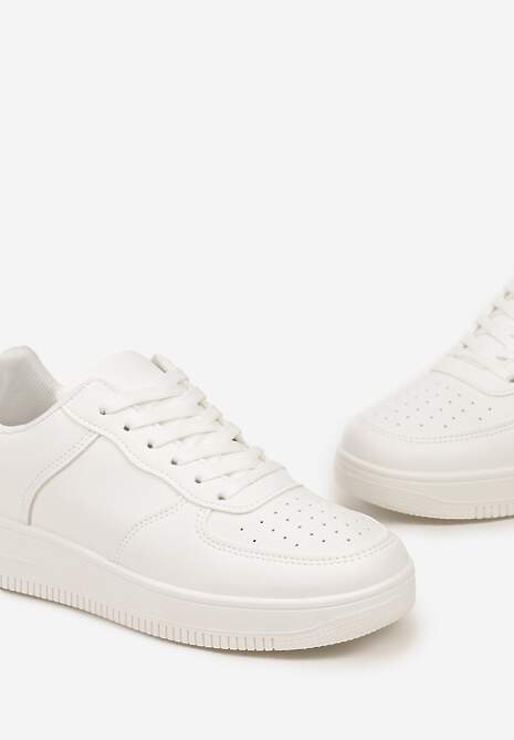 Biało-Czarne Sneakersy ze Ekoskóry ze Sznurowaniem i Przeszyciami Borsana