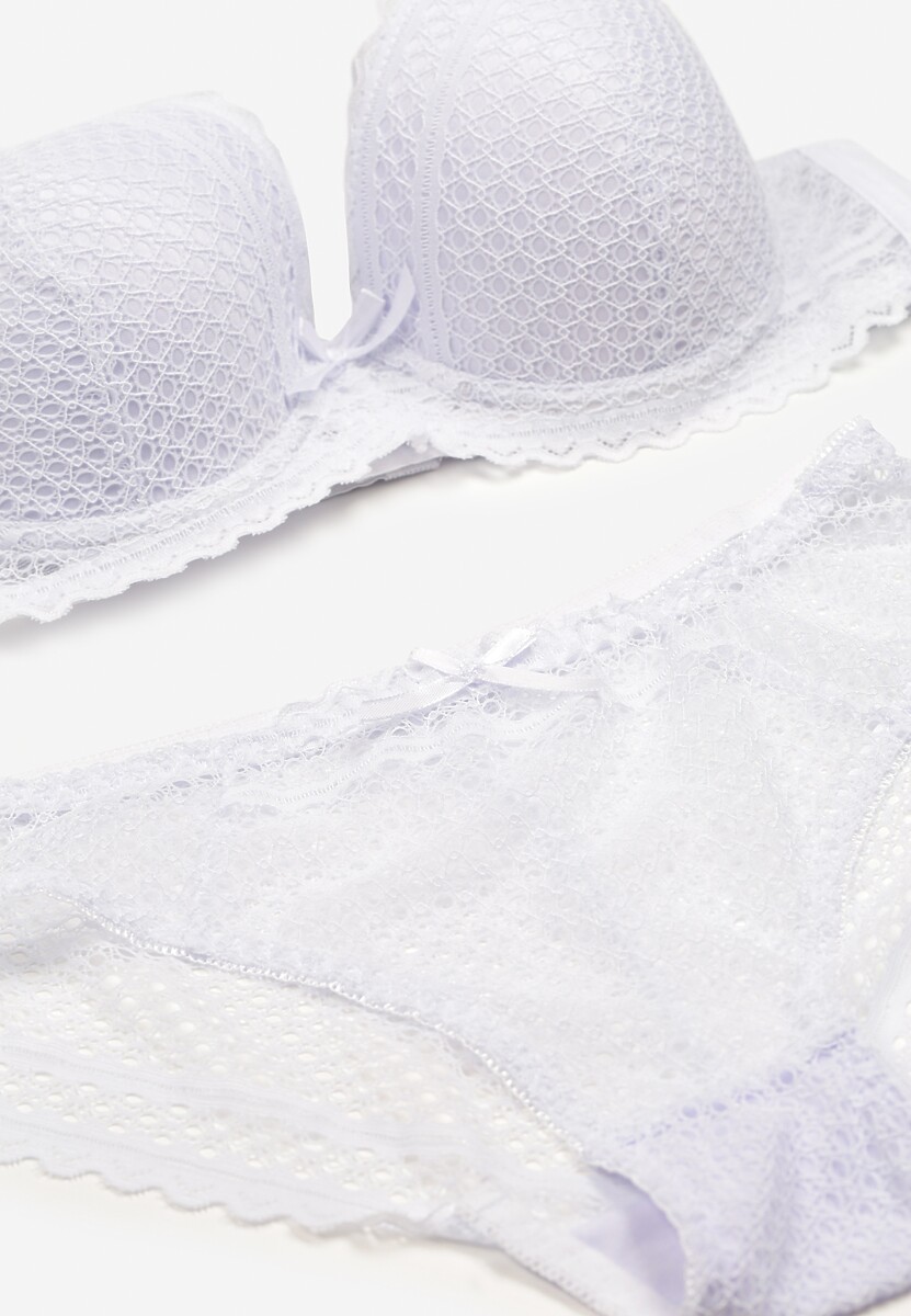 Biały Komplet z Koronki Regulowany Biustonosz Full Cup oraz Majtki Figi Irialynne