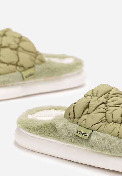 Zielone Eleganckie Kapcie Pikowane na Niskiej Platformie Tavemene