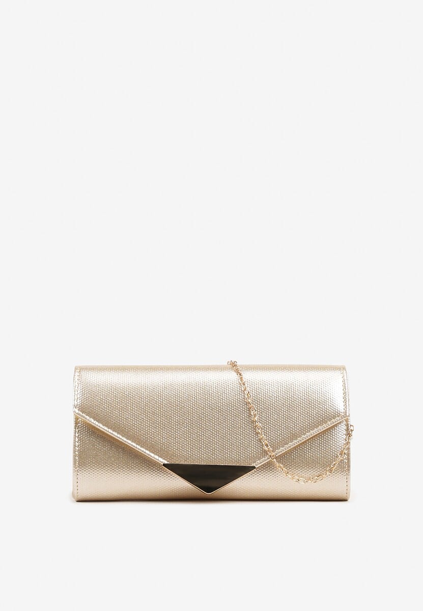 Złota Torebka Kopertówka z Ozdobną Aplikacją i Dodatkowym Łańcuszkiem Idanella