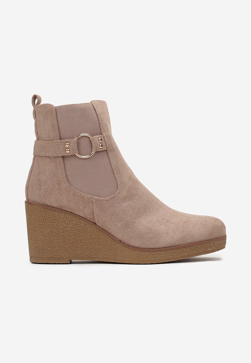 Beżowe Botki na Koturnie z Ozdobnym Paskiem Depetrissa