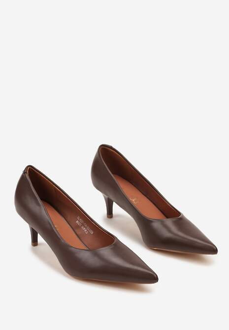 Ciemnobrązowe Czółenka Vices na Obcasie Typu Kaczuszka ze Skórzaną Wkładką Amerisse
