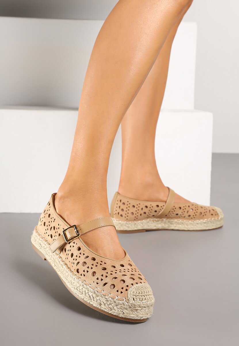 Niebieskie Płaskie Espadryle z Plecionką i Ażurową Cholewką Aralithra