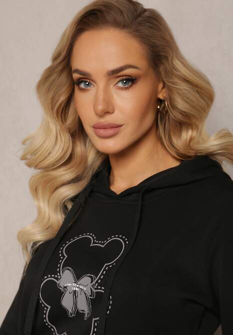 Czarna Bluza Kangurka ze Ściągaczami z Nadrukiem i Polarem Simunsa