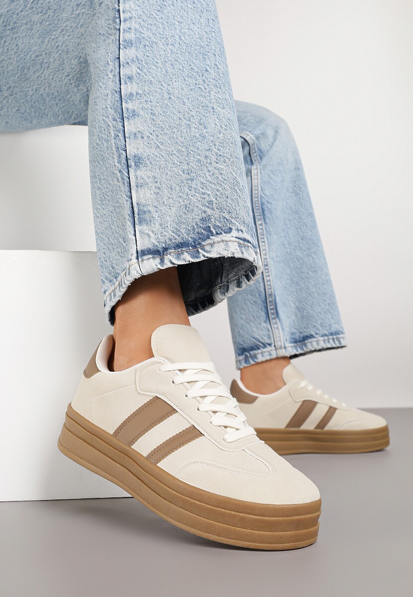 Beżowe Sneakersy w Stylu Klasycznych Tenisówek na Platformie Nallania