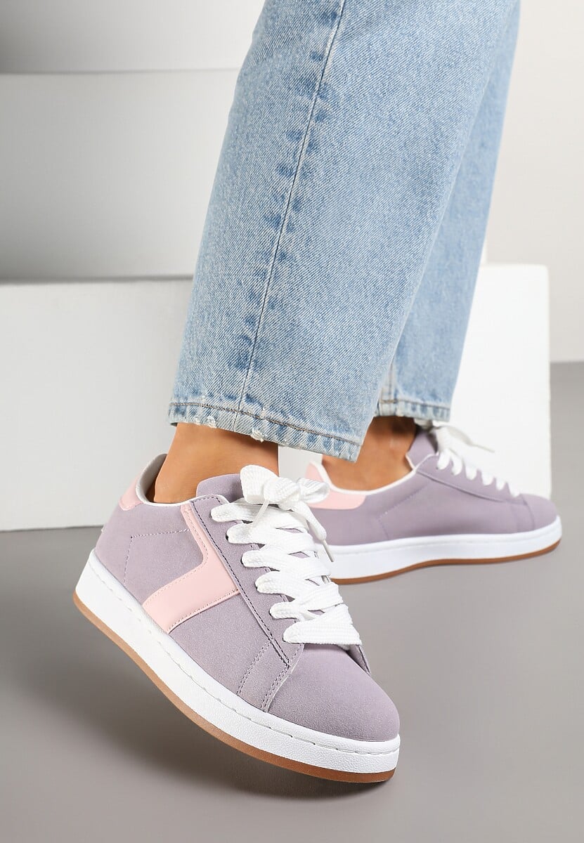Fioletowe Sneakersy z Geometrycznym Motywem Taniffia