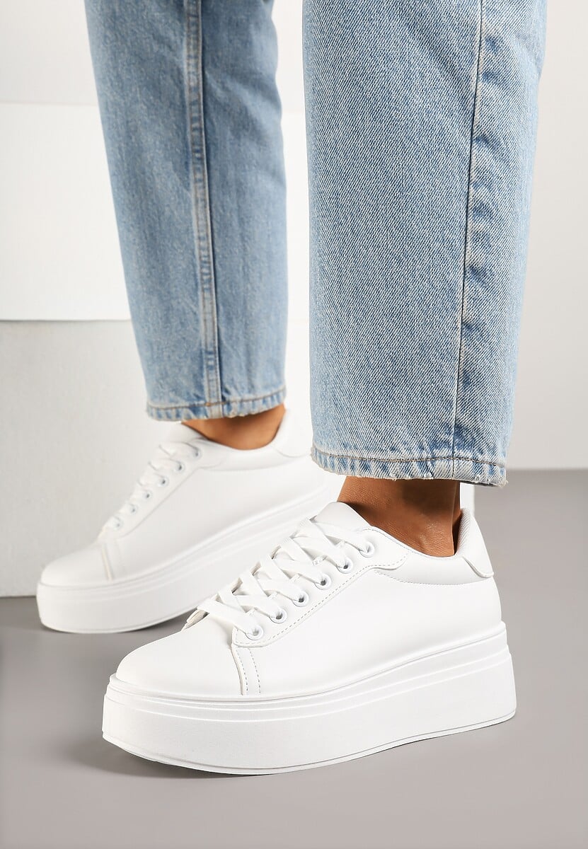 Białe Basicowe Sneakersy na Platformie Milio