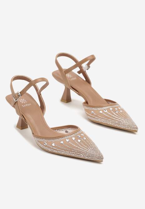 Brązowe Sandały na Kaczuszce ze Szpiczastym Noskiem Zdobionym Cyrkoniami Adive