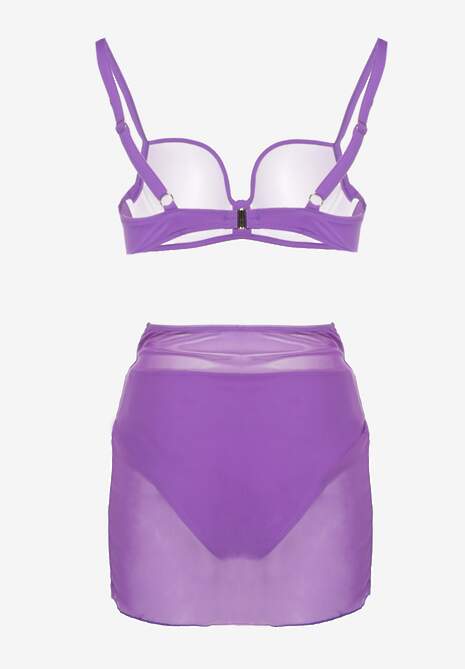 Fioletowe Bikini Majtki Typu Figi Marszczony Biustonosz i Pareo Natovena