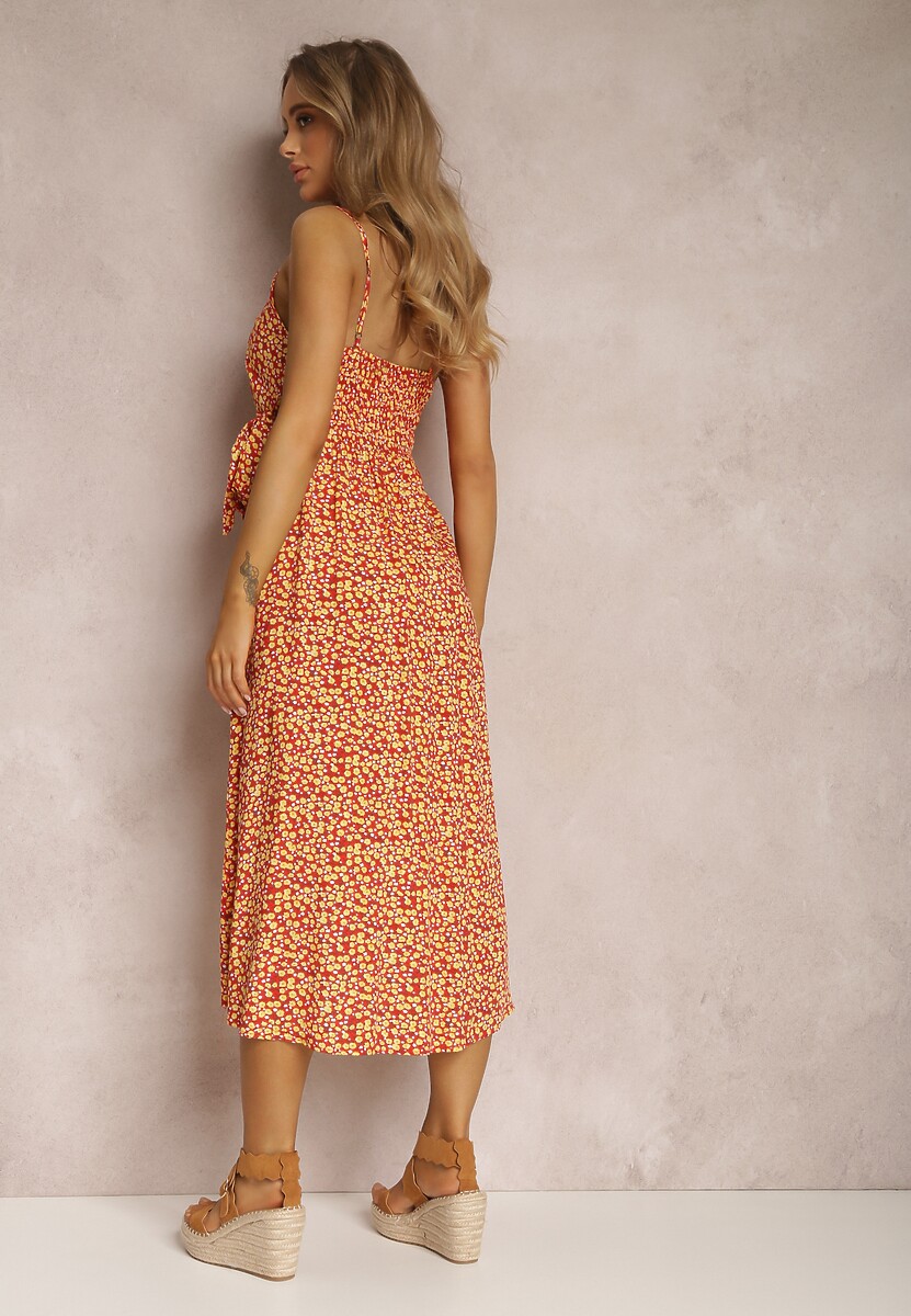 Czerwono-Żółta Sukienka z Wiskozy Dorano