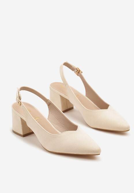 Beżowe Sandały Vices na Słupku Slingback ze Skórzaną Wkładką Ciaravien