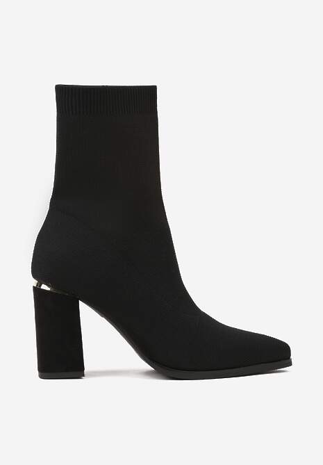 Czarne Botki na Słupku z Metaliczną Wstawką i Elastyczną Cholewką Idema