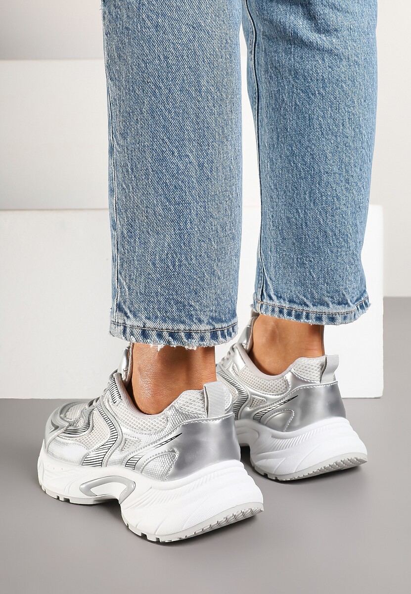 Srebrne Sneakersy Ozdobione Geometrycznym Wzorem Lealiriel