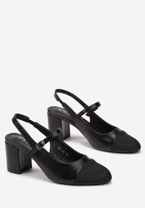 Czarne Czółenka na Obcasie z Dekoracyjnym Noskiem Sanae