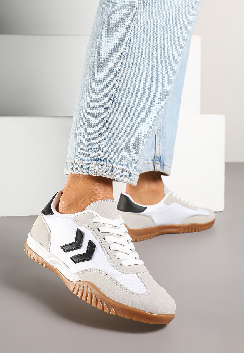 Biało-Czarne Sneakersy Typu Kultowe Tenisówki Zdobione Przeszyciami Mepenna